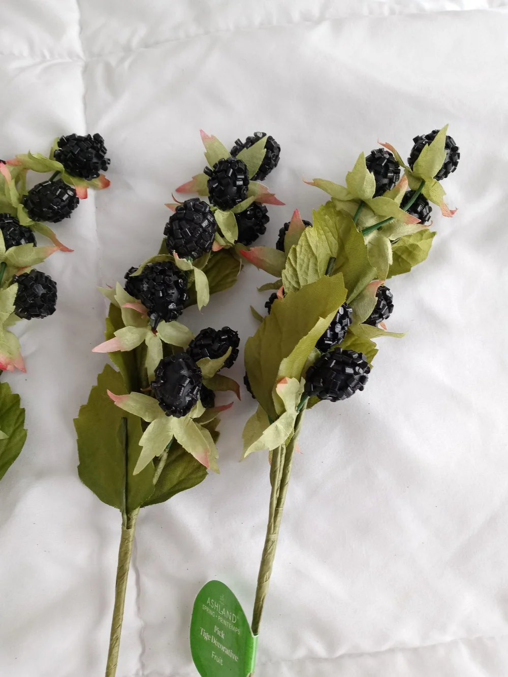 Ashland Black Faux Berry Stems with Green Leaves - Set of 4